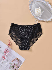 3 Pack Plus Size Lace Trim Briefs Set Dandelion Print High Stretch Underwear