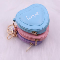 Heart Shape Letter Coin Purse Mini PU Leather Keychain