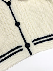 Star Embroidered Contrast Trim Cardigan Long Sleeve Casual Fall Winter