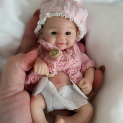 6-Inch Silicone Reborn Kids Doll Pink Outfit Pom Pom Hat Red Sweater