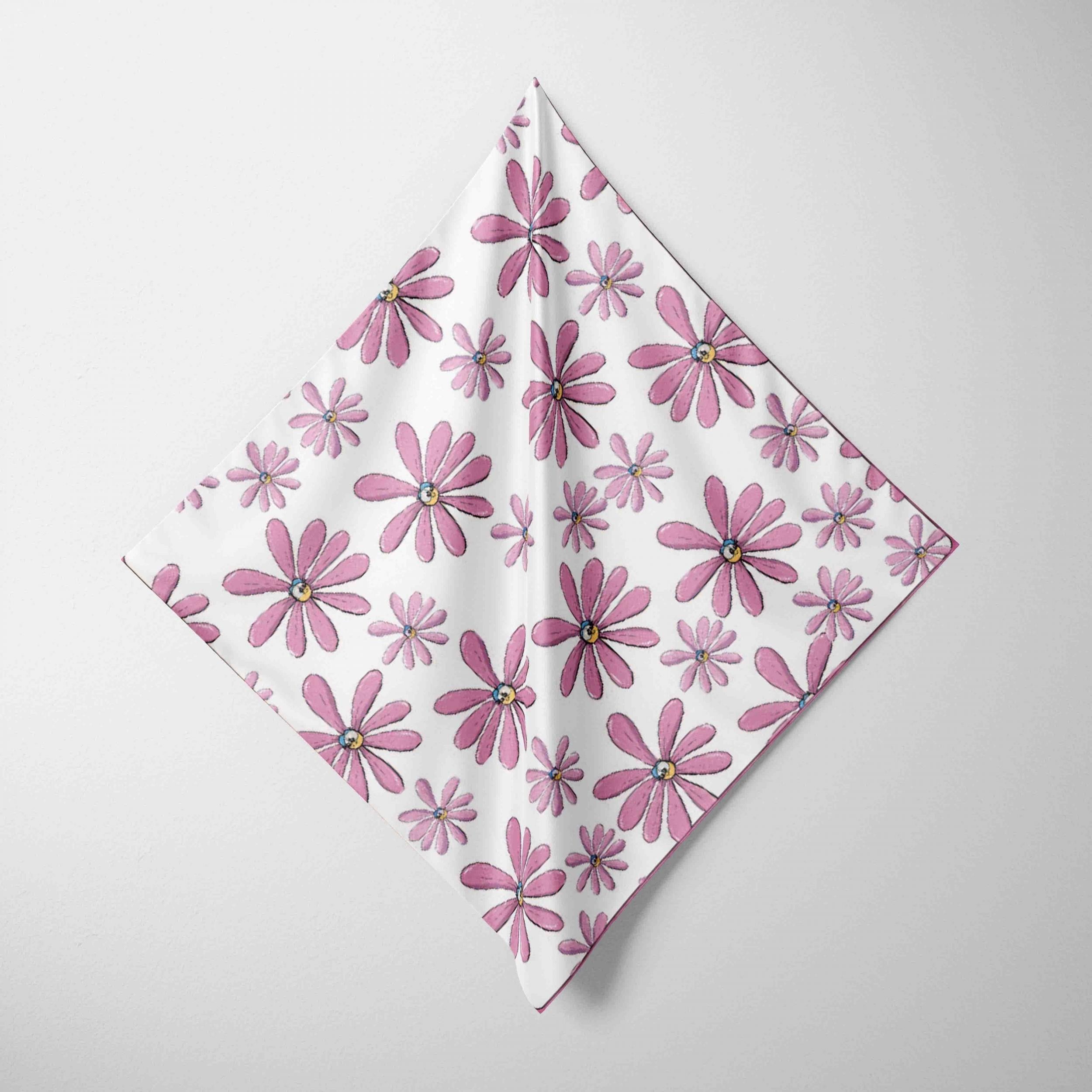 Pink Flower Print Bandana Boho Square Scarf Headband For Women