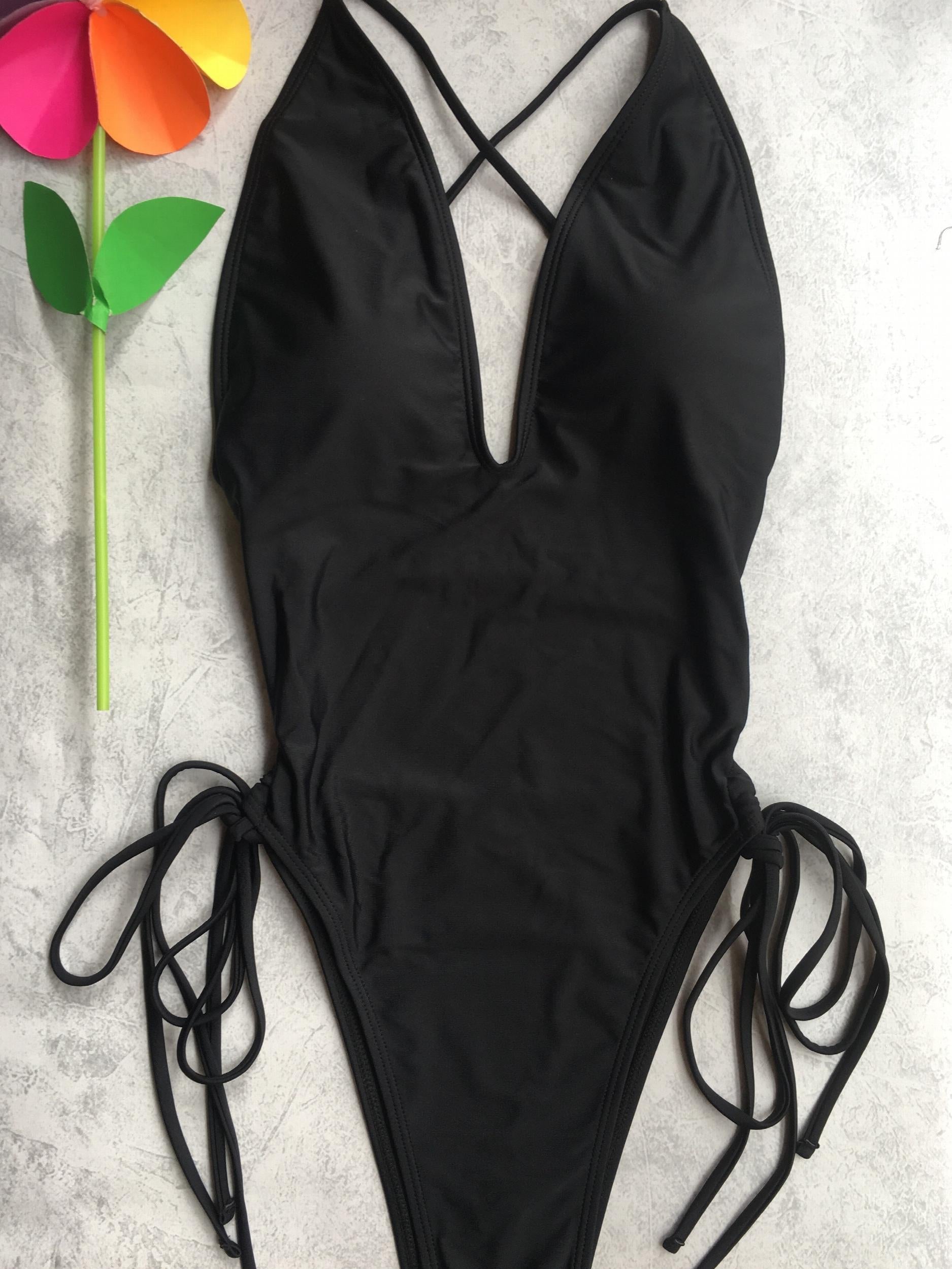 Criss Cross Backless High Cut One Piece Swimsuit Women's Swimwear