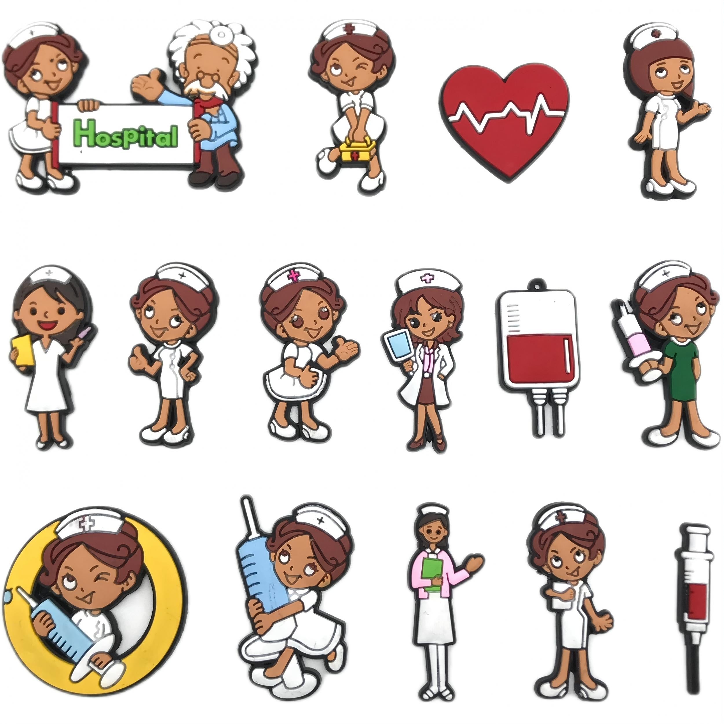 15pcs Nurse Pattern Shoe Decorations for Christmas & Birthday Favors