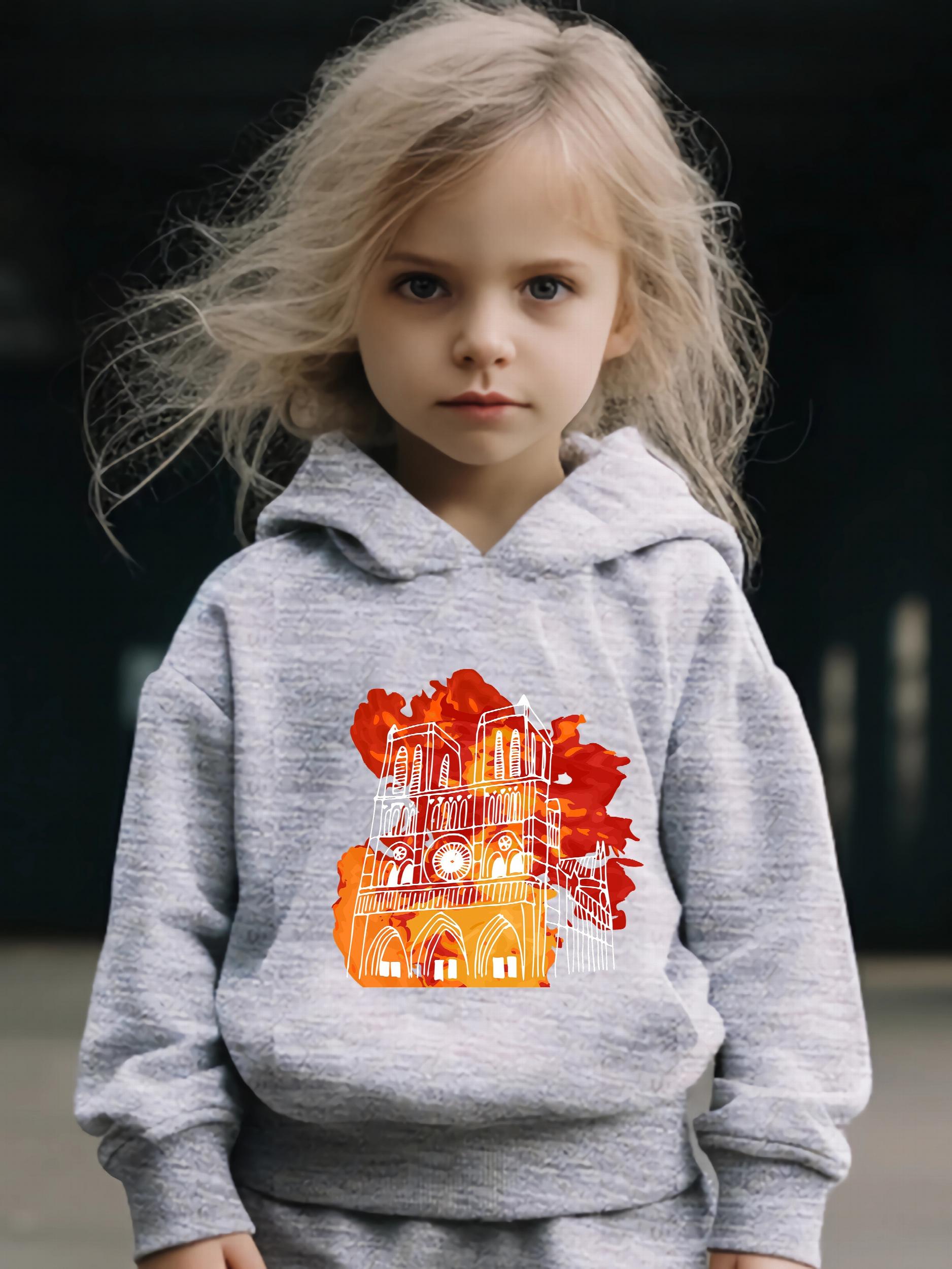 2pcs Big House Print Girls Hoodies Jogger Pants Set For Sports