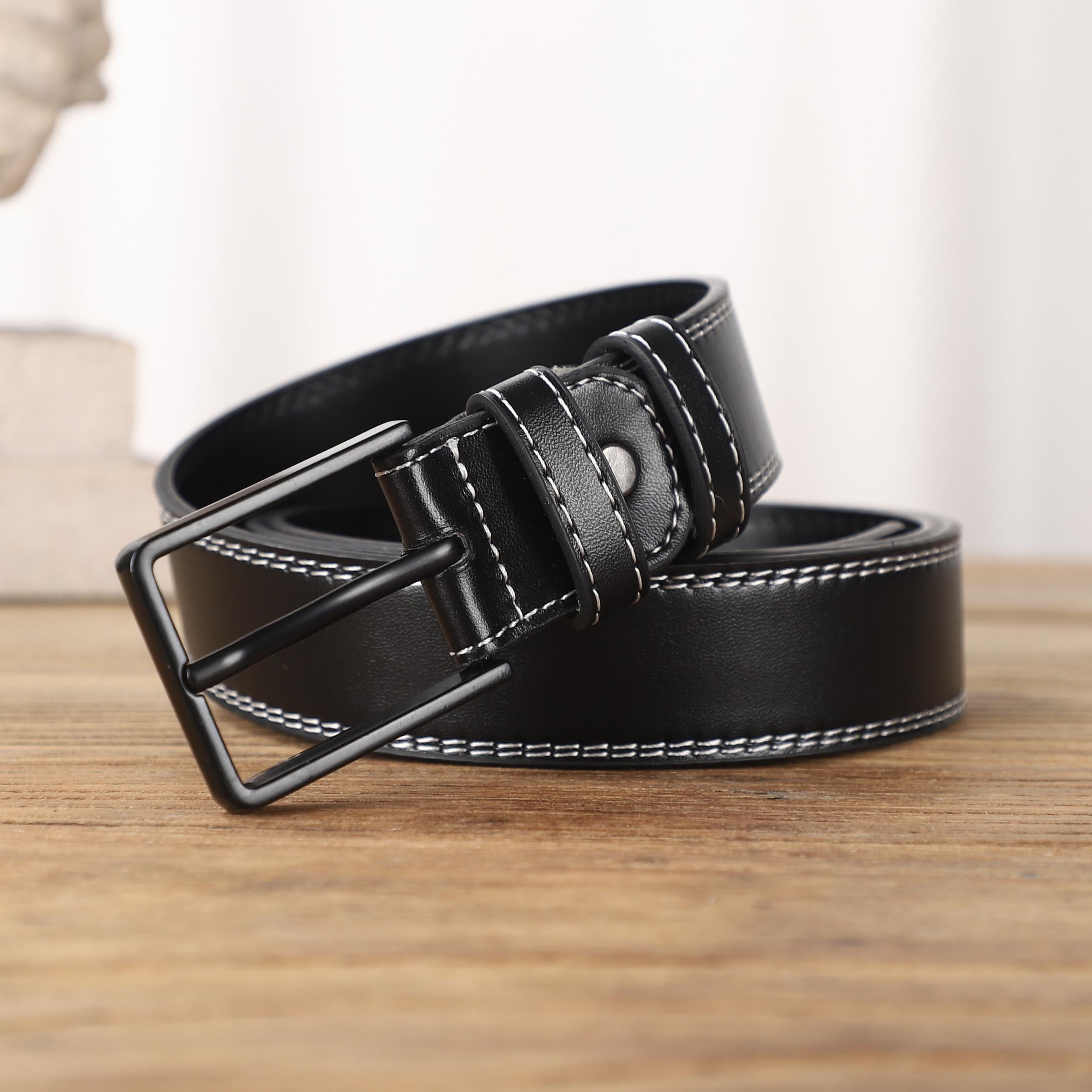 Square Buckle Leather Belt Casual Vintage Jeans Belt For Men