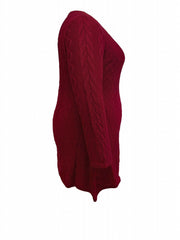 Casual Sweater Dress Women's Plus Solid Jacquard Long Sleeve