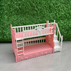 Pink Double Bed with Stairs for Princess Room Dollhouse