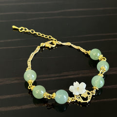 Peach Blossom Green Bead Bracelet - Chinese Style