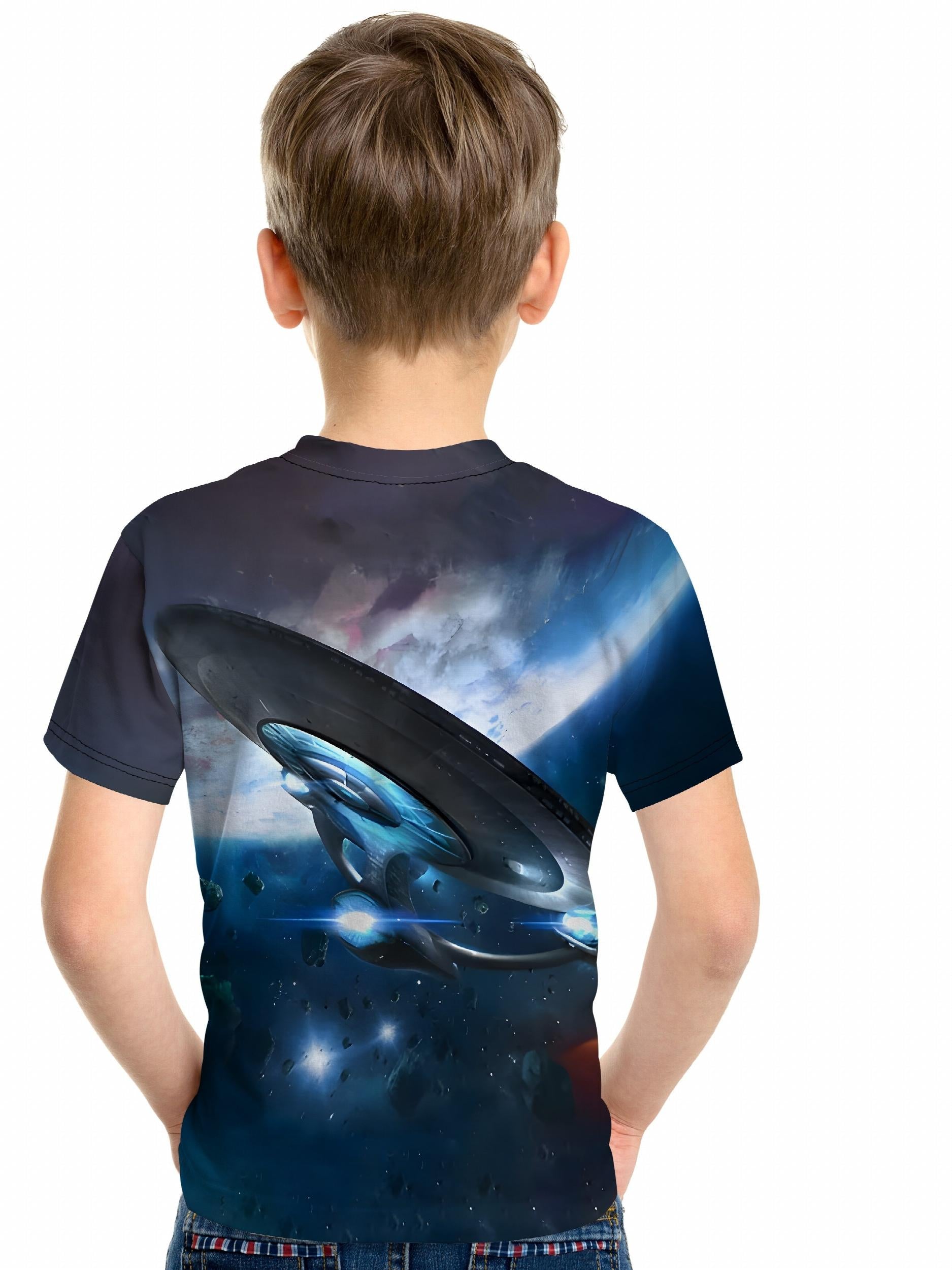 Boys Space 3D Print T shirt Short Sleeve Crew Neck Top