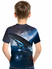 Boys Space 3D Print T shirt Short Sleeve Crew Neck Top
