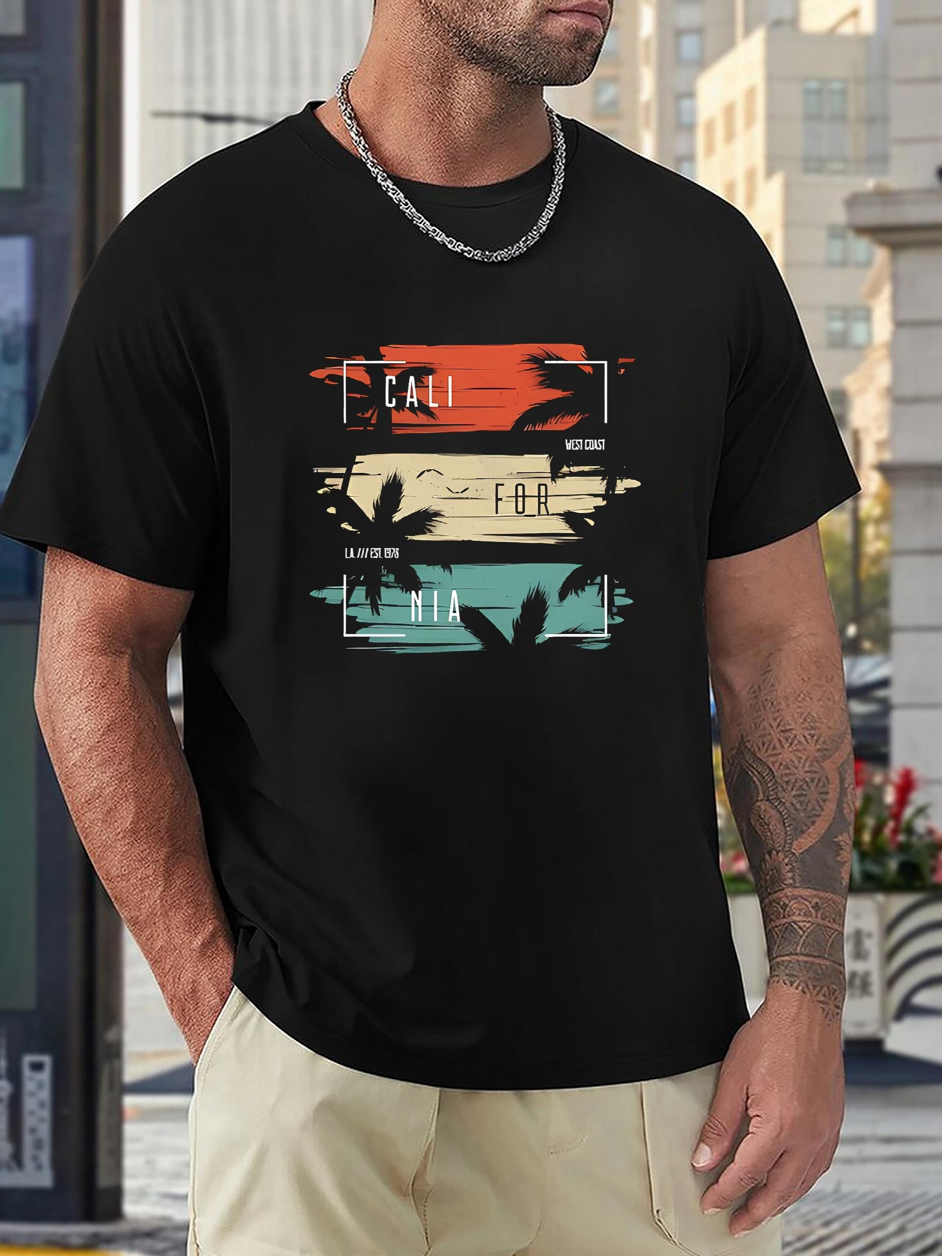 California Block Pattern Print Men's Sports T-shirt