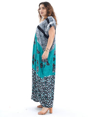 Kaftan Dress Set Graphic Print Contrast Lace Hijab 2pcs S