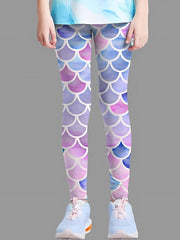 Girls Fish Scale Leggings Gradient Activewear for Sports Running Jogging Gift
