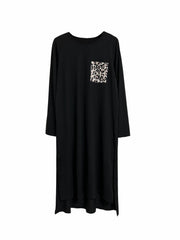 Leopard Side Split Lounge Dress Long Sleeve Home Dress With Pockets