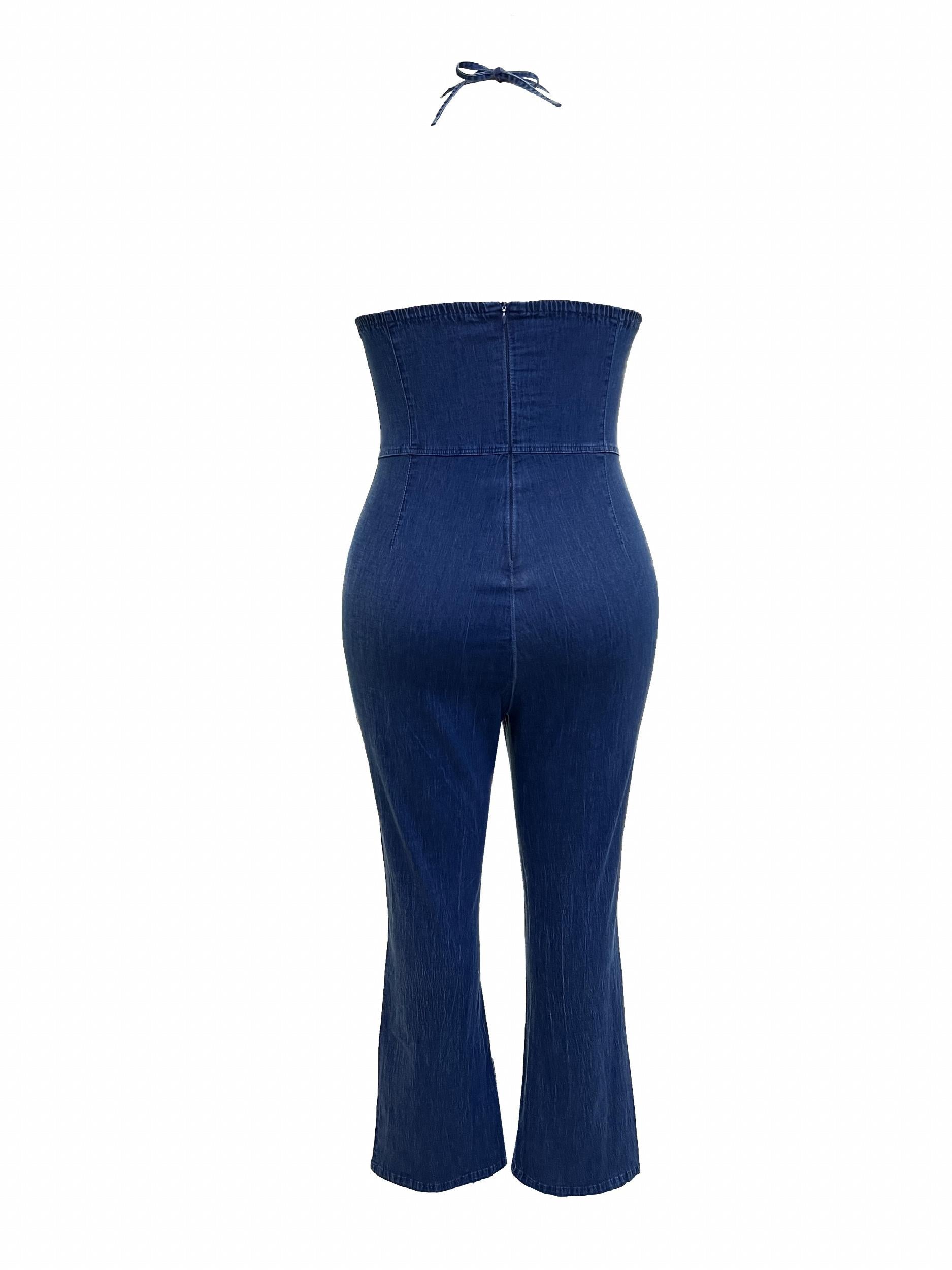 Sexy Denim Jumpsuit Halter Neck Slim Fit Overalls