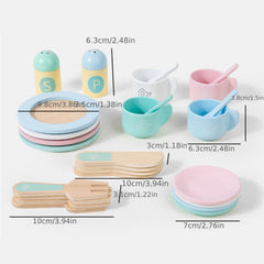 Wooden House Tea Set for Kids - Pretend Play Kitchen Toy
