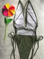 Criss Cross Backless High Cut One Piece Swimsuit Women's Swimwear