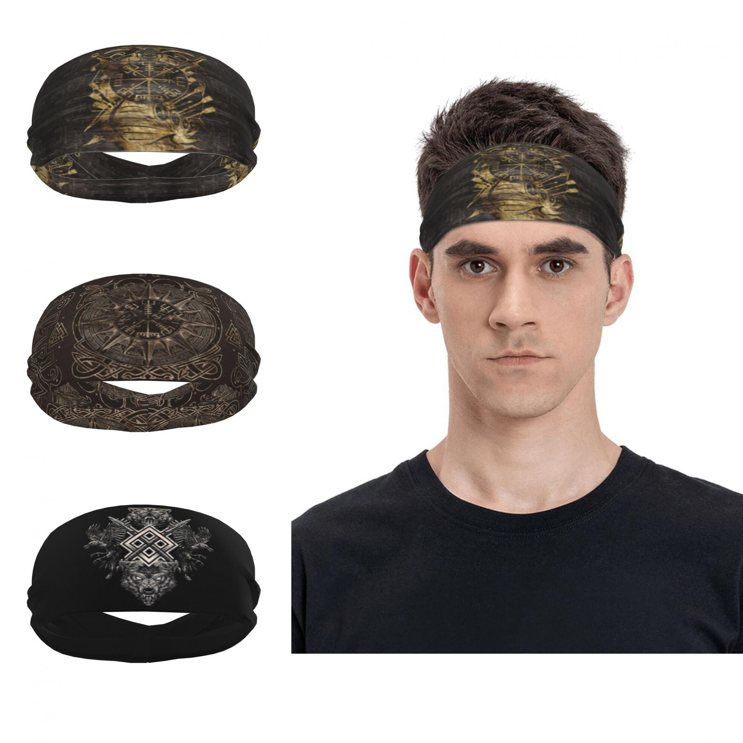 Viking Print Wide Sweat Hair Band for Outdoor Fitness