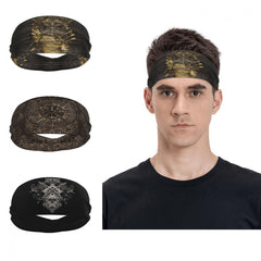 Viking Print Wide Sweat Hair Band for Outdoor Fitness