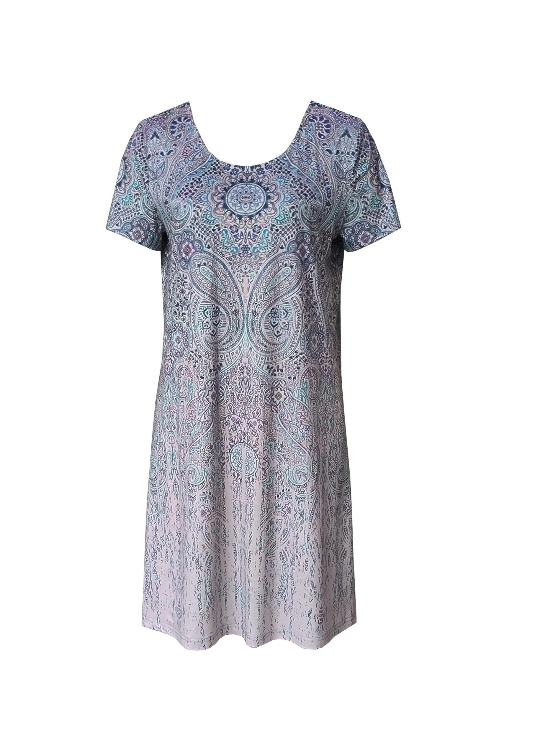 Paisley Print Crew Neck Short Sleeve T-shirt Dress