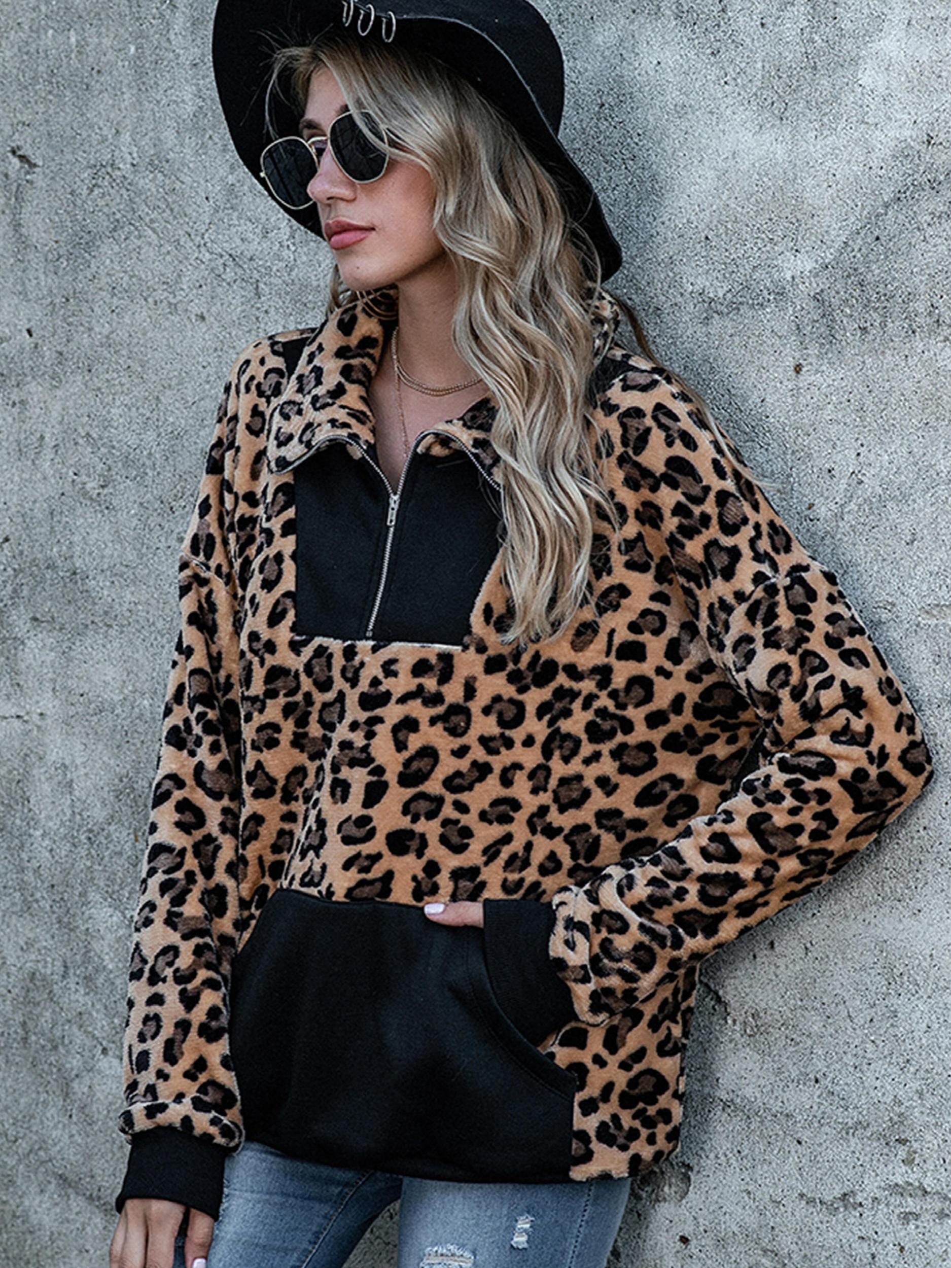 Leopard Print Long Sleeve Pullover Women's Sweatshirt