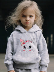 Sweet Cat Print 2pcs Girls Outfits For Sports Spring Fall Outdoor Gift