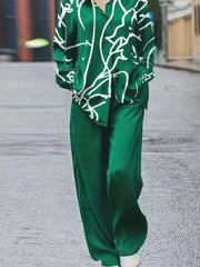 2 Piece Set: Button Up Blouse & Wide Leg Pants