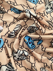 Rabbit Print Short Sleeve Crop Top & Shorts 2 Piece Set