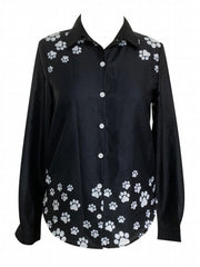 Women's Plus Paw Print Button Up Long Sleeve Blouse