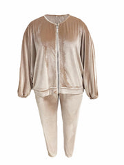 Long Sleeve Velvet Coat & Pocketed Pants Two Piece Set