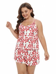 Strawberry Print Pajama Set Crew Neck Cami Top & Shorts