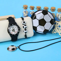 4pcs Boys Quartz Watch Set European and American Sport Style Soccer Wristwatch