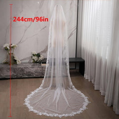 Boho Wedding Lace Border Veil Full Lace Circular Train Ivory Bridal Veil