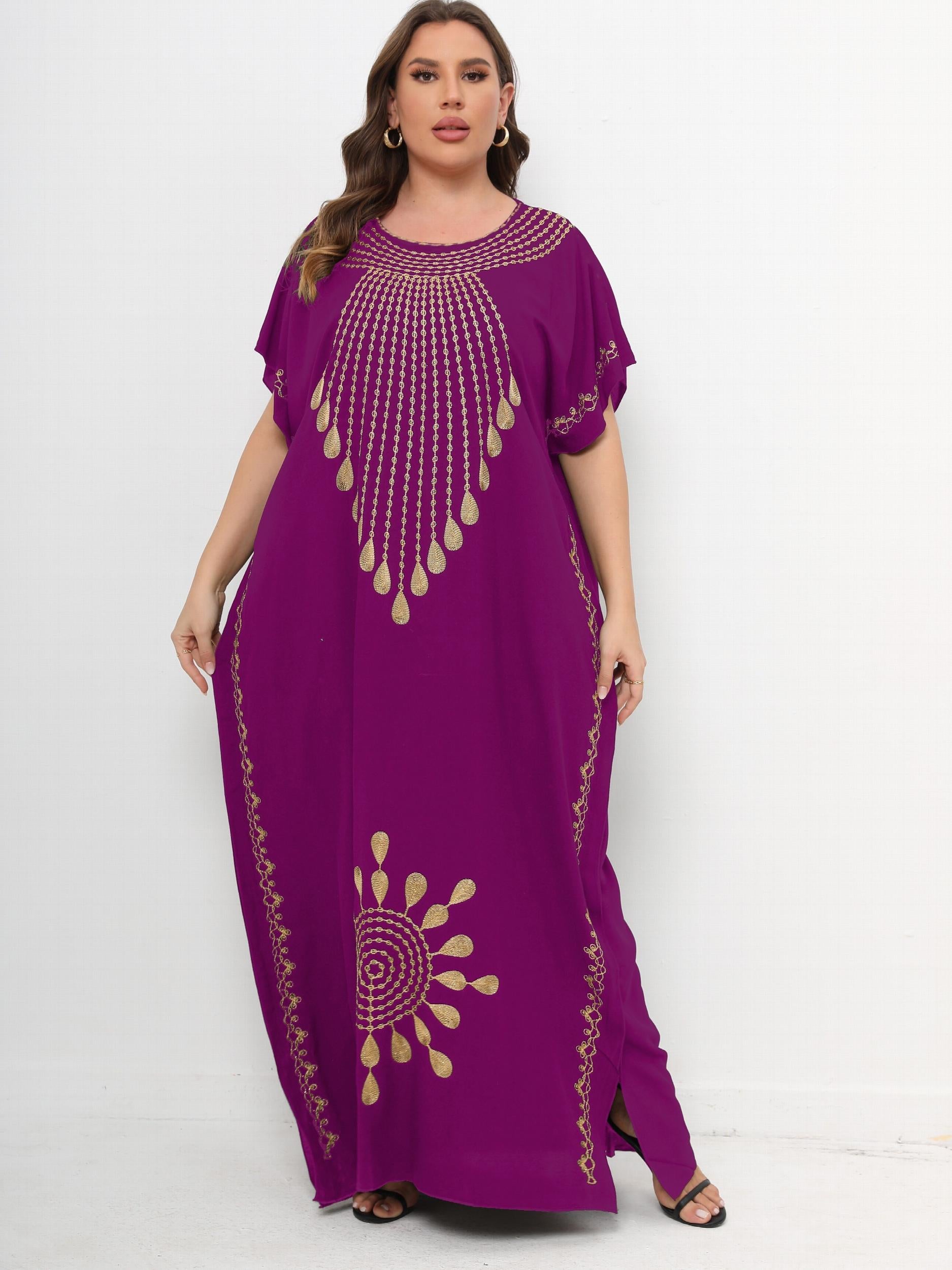 Abaya Dress Women's Plus Tribal Print Bat Sleeve Round Neck