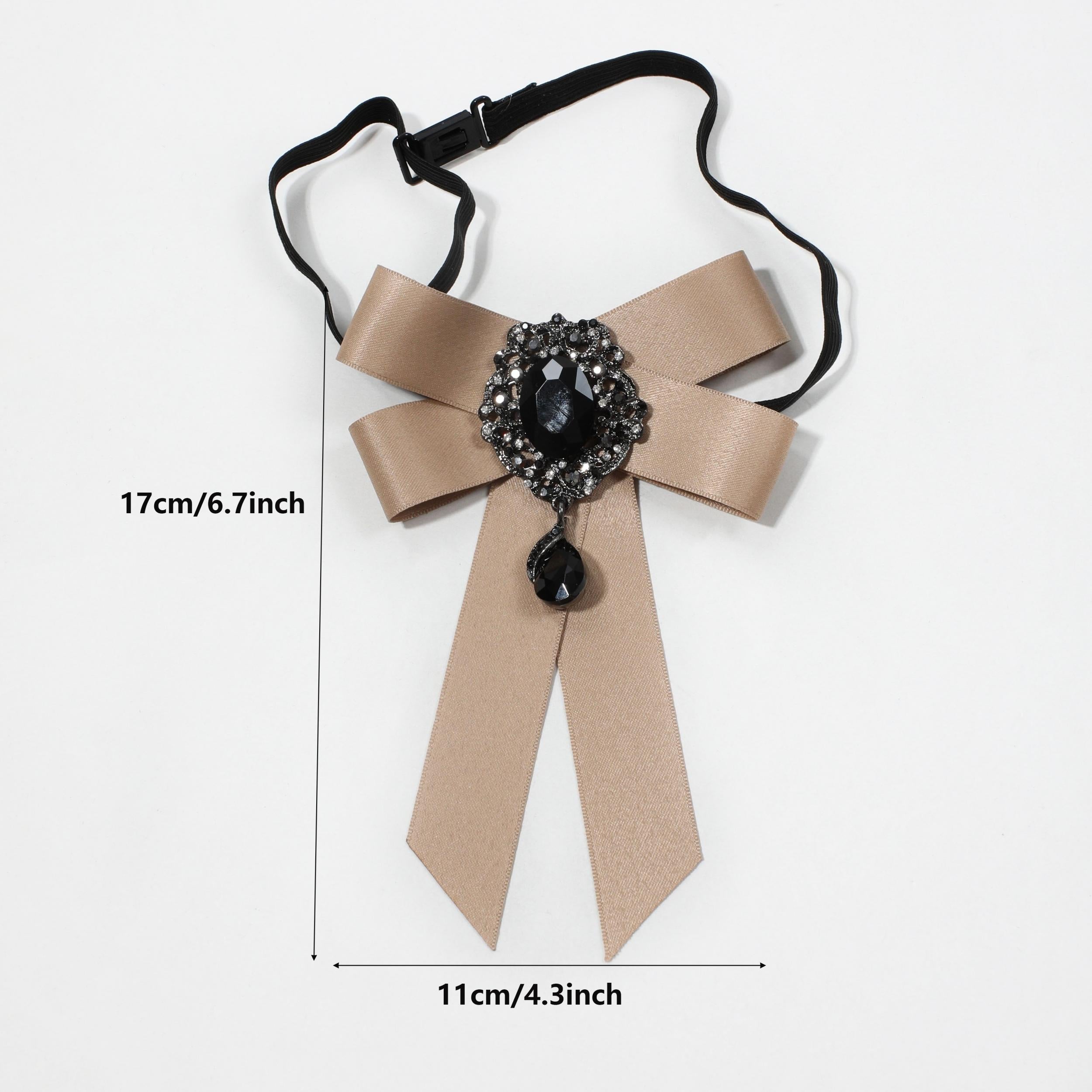 Crystal Pendant Bow Tie Khaki Neck Tie Vintage Women Dress Shirt Bow Tie Uniform