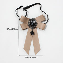 Crystal Pendant Bow Tie Khaki Neck Tie Vintage Women Dress Shirt Bow Tie Uniform
