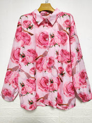 Floral Print Plus Size Blouse Long Sleeve Button Up Shirt