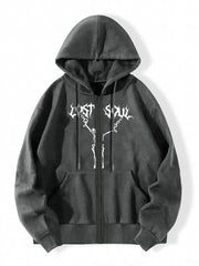 Skull Graphic Halloween Hoodie Long Sleeve Drawstring Top