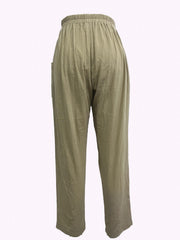 Elastic Waist Pocket Cropped Pants Casual Loose Pants