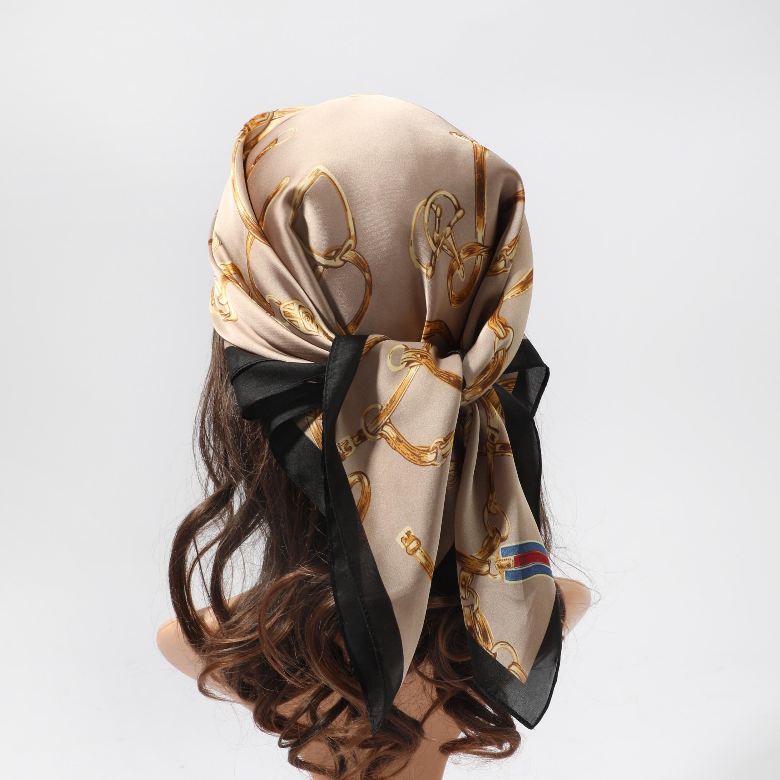 70cm Vintage Chain Print Square Scarf Silk Shawl Women Head Wrap Bandana