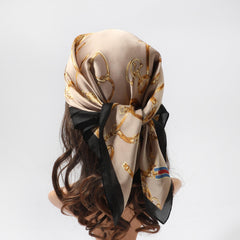 70cm Vintage Chain Print Square Scarf Silk Shawl Women Head Wrap Bandana