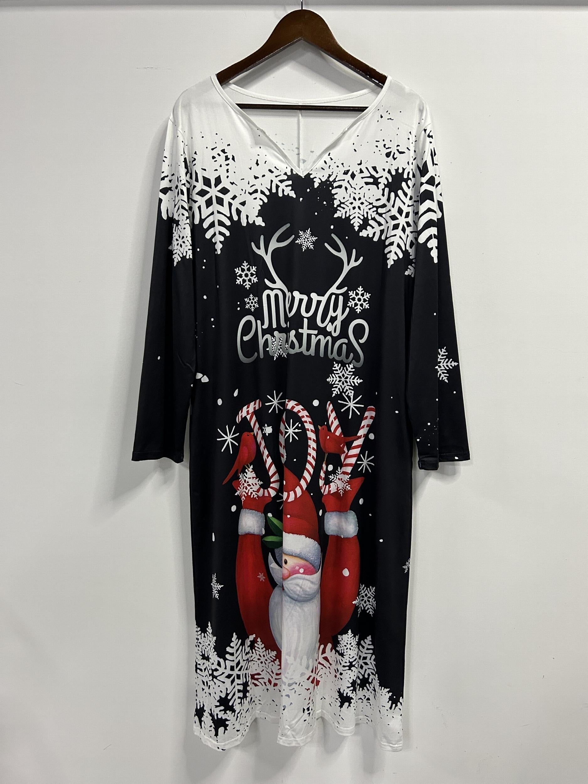 Christmas Dress Women's Plus Santa Claus Three Quarter Sleeve