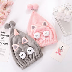 Cartoon Hair Drying Cap Soft Microfiber Hair Towel Cat Dry Hair Towel