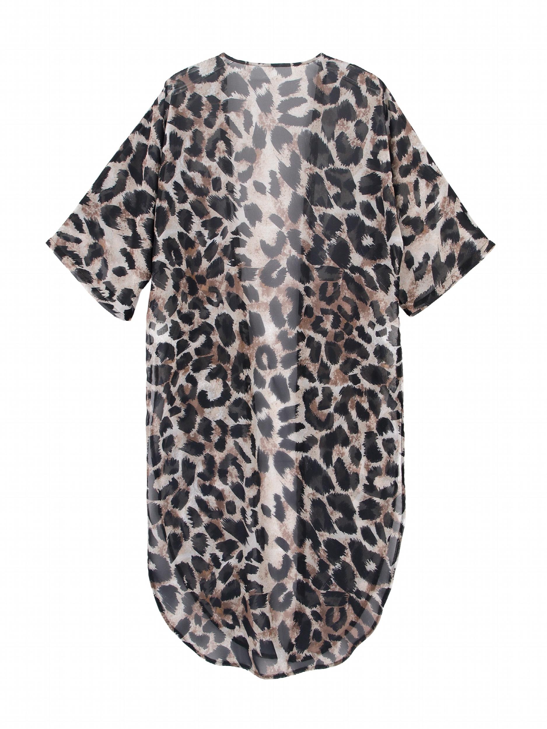 Leopard Print Cover Up Shirt V Neck Beachwear Women's Swimwear