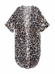 Leopard Print Cover Up Shirt V Neck Beachwear Women's Swimwear