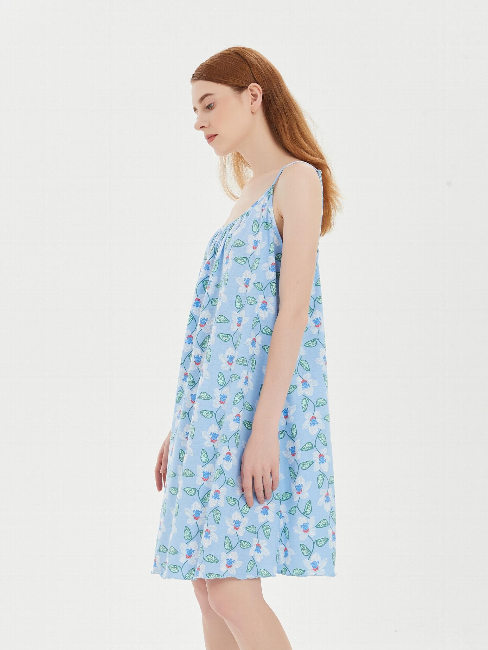 Floral Print Nightdress Crew Neck Sleep Dress Women's Sleepwear