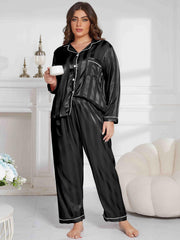 Striped Satin Shirt & Pants Pajamas 2 Piece Set