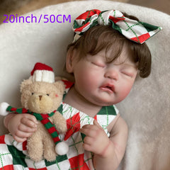 20 Inch Silicone Vinyl Reborn Doll Rooted Brown Hair Christmas Gift