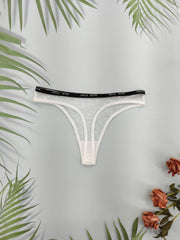 4pcs Polka Dot Mesh Thongs Breathable Comfy Letter Tape Intimates Panties