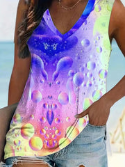 Bubble Gradient Print Sleeveless Top V Neck Summer Top